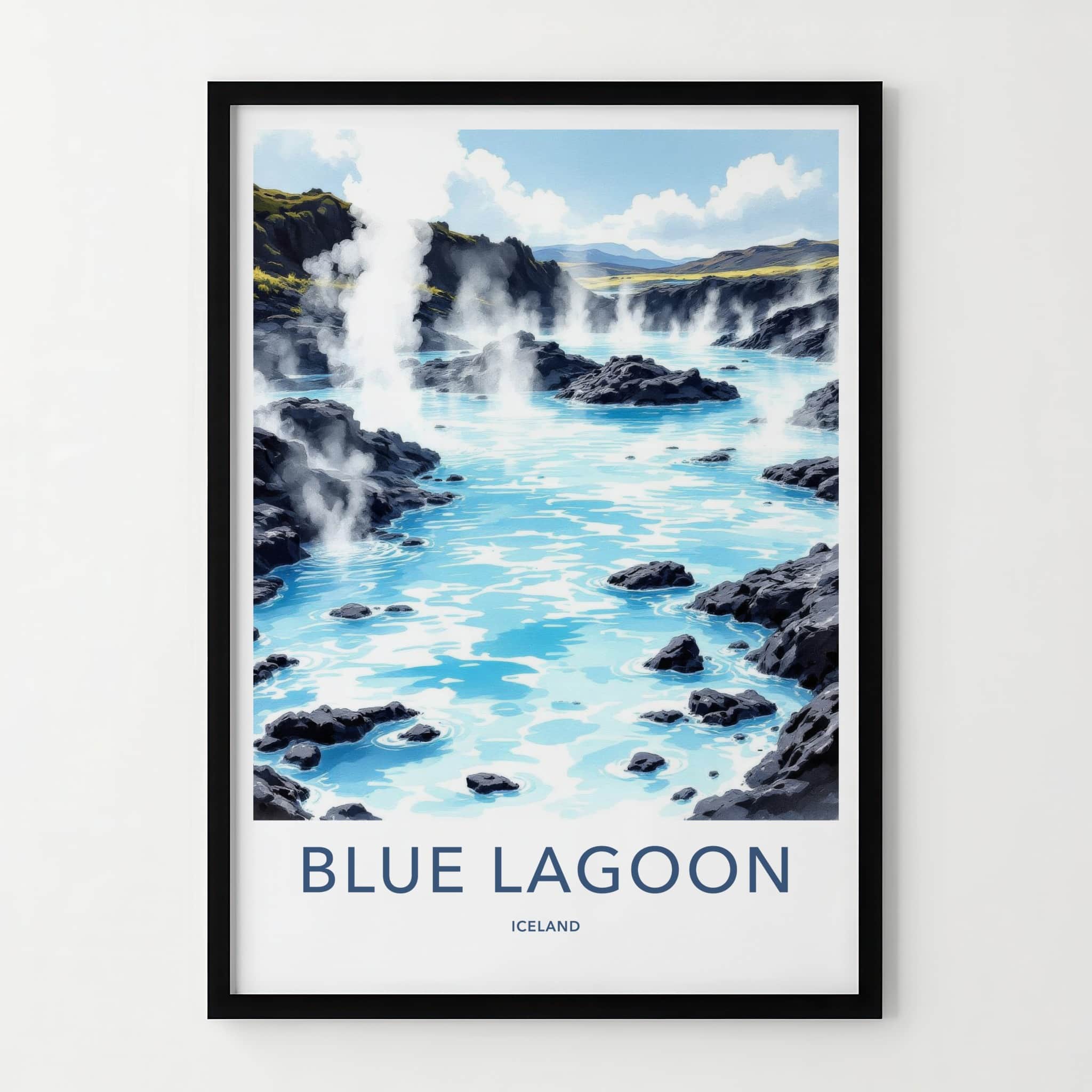 Blue Lagoon Poster - Iceland Travel Art - Steaming Hot Lagoon Home Decor