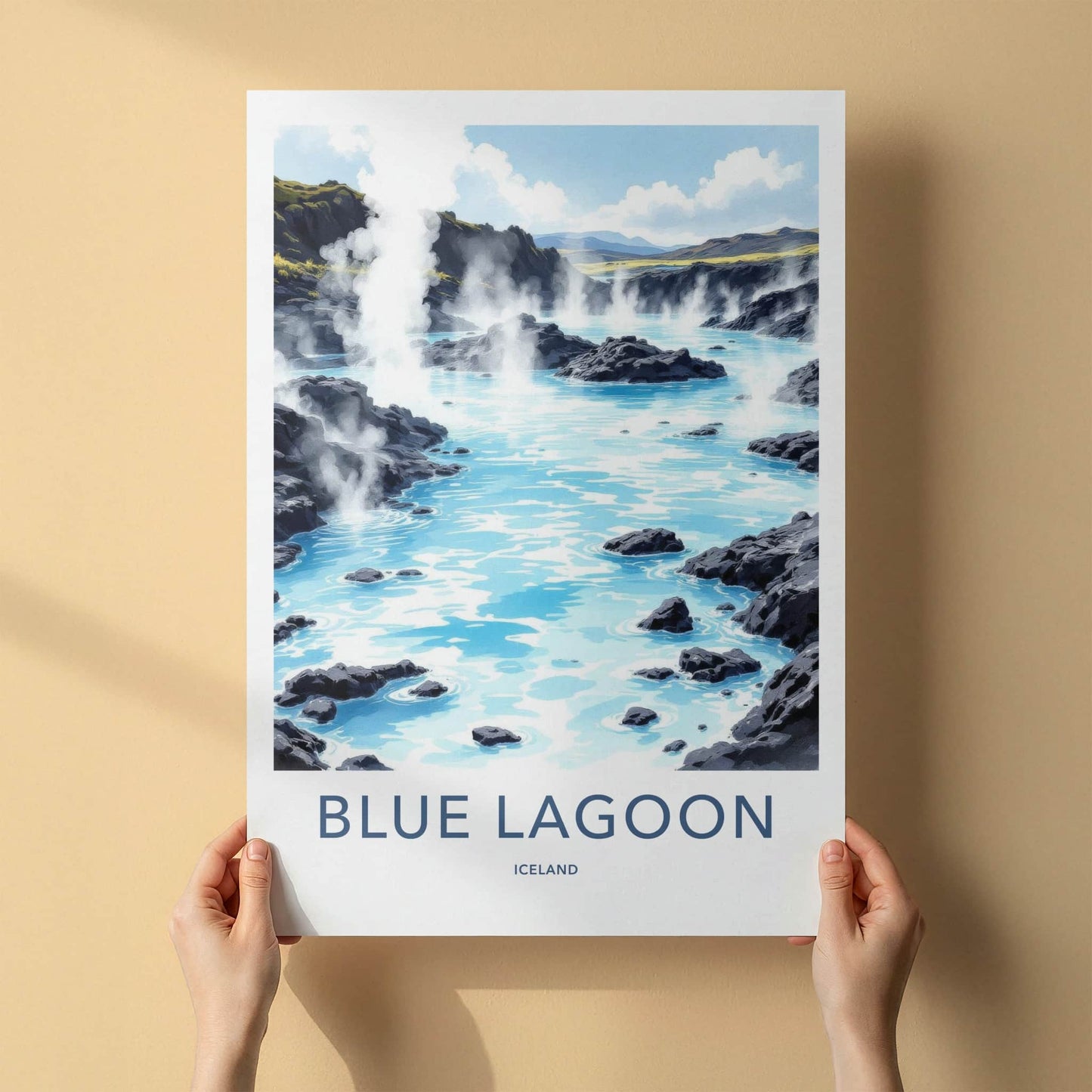 Blue Lagoon Poster - Iceland Travel Art - Steaming Hot Lagoon Home Decor
