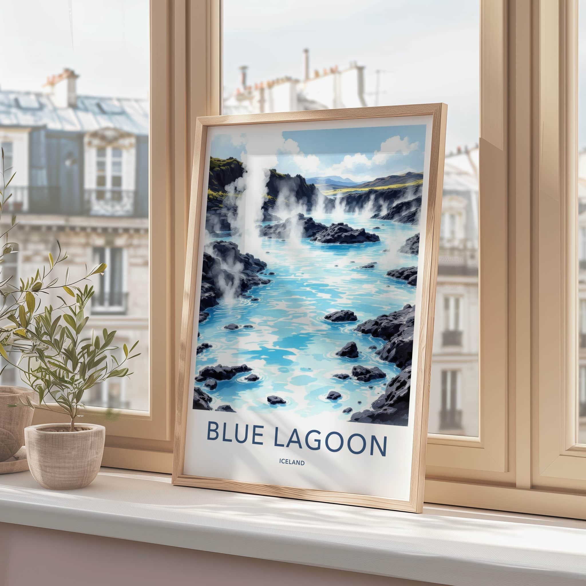 Blue Lagoon Poster - Iceland Travel Art - Steaming Hot Lagoon Home Decor