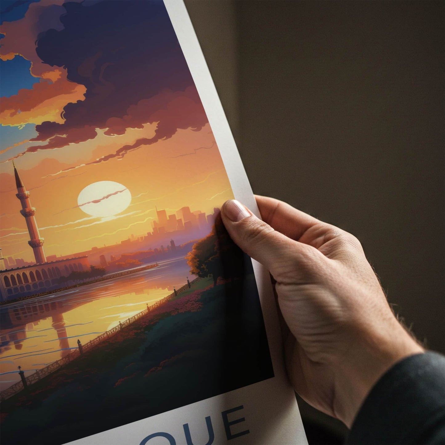 Blue Mosque Poster - Turkiye Travel Art - Vibrant Sunset Reflection Home Decor