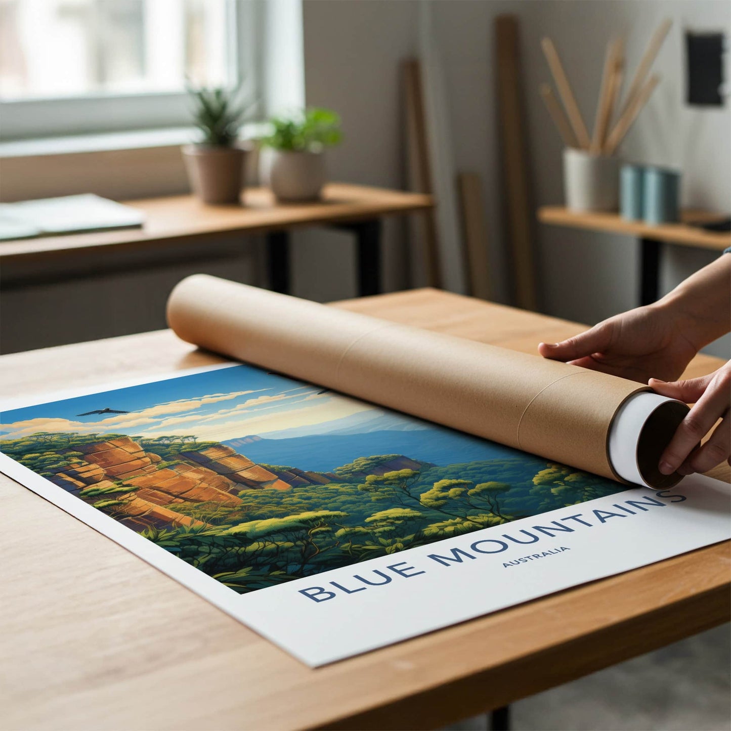 Blue Mountains Poster - Australia Art Print - Rugged Cliffs Valley Gift