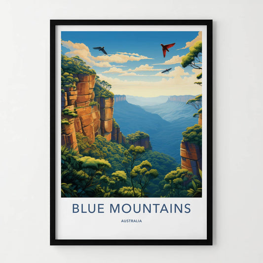 Blue Mountains Poster - Australia Art Print - Rugged Cliffs Valley Gift