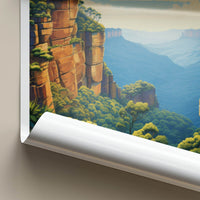 Blue Mountains Poster - Australia Art Print - Rugged Cliffs Valley Gift