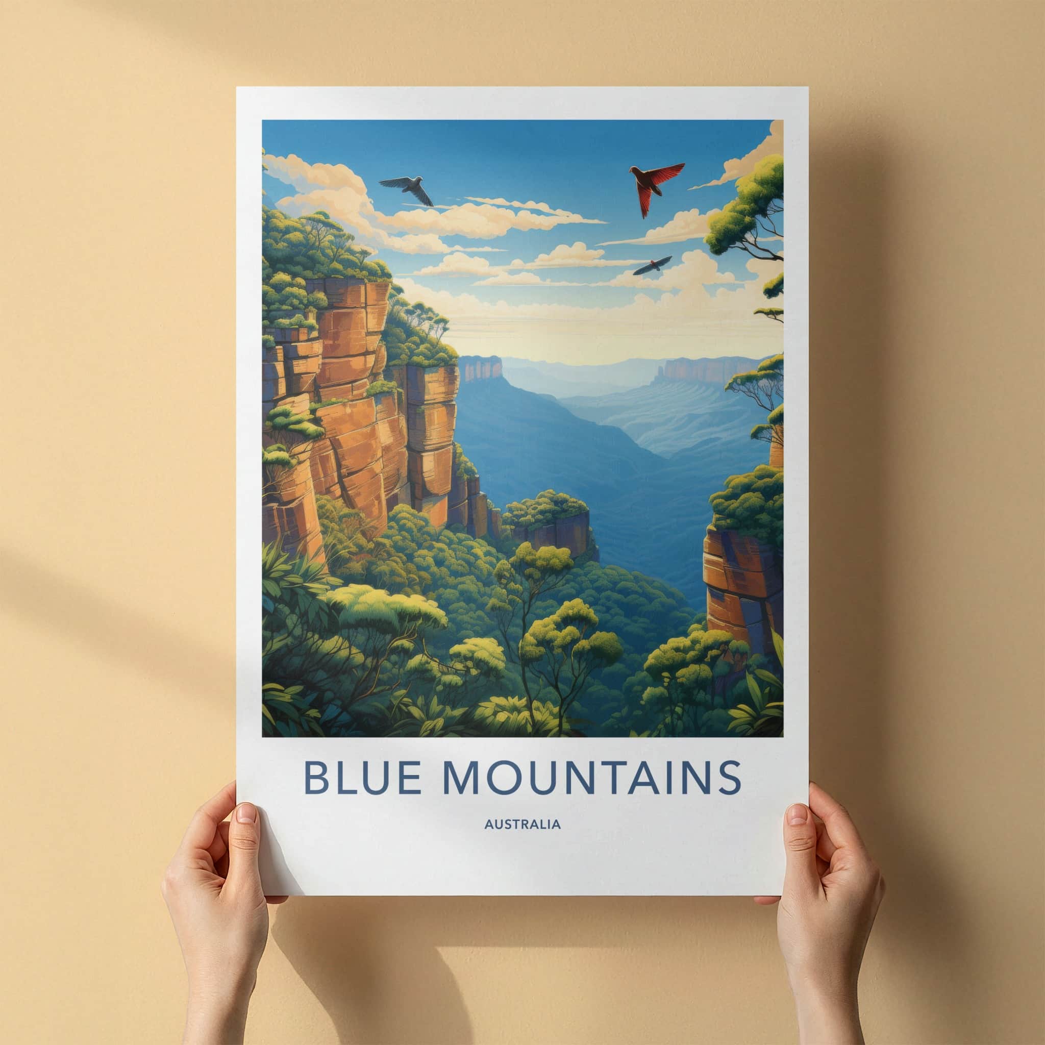 Blue Mountains Poster - Australia Art Print - Rugged Cliffs Valley Gift