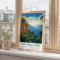 Blue Mountains Poster - Australia Art Print - Rugged Cliffs Valley Gift