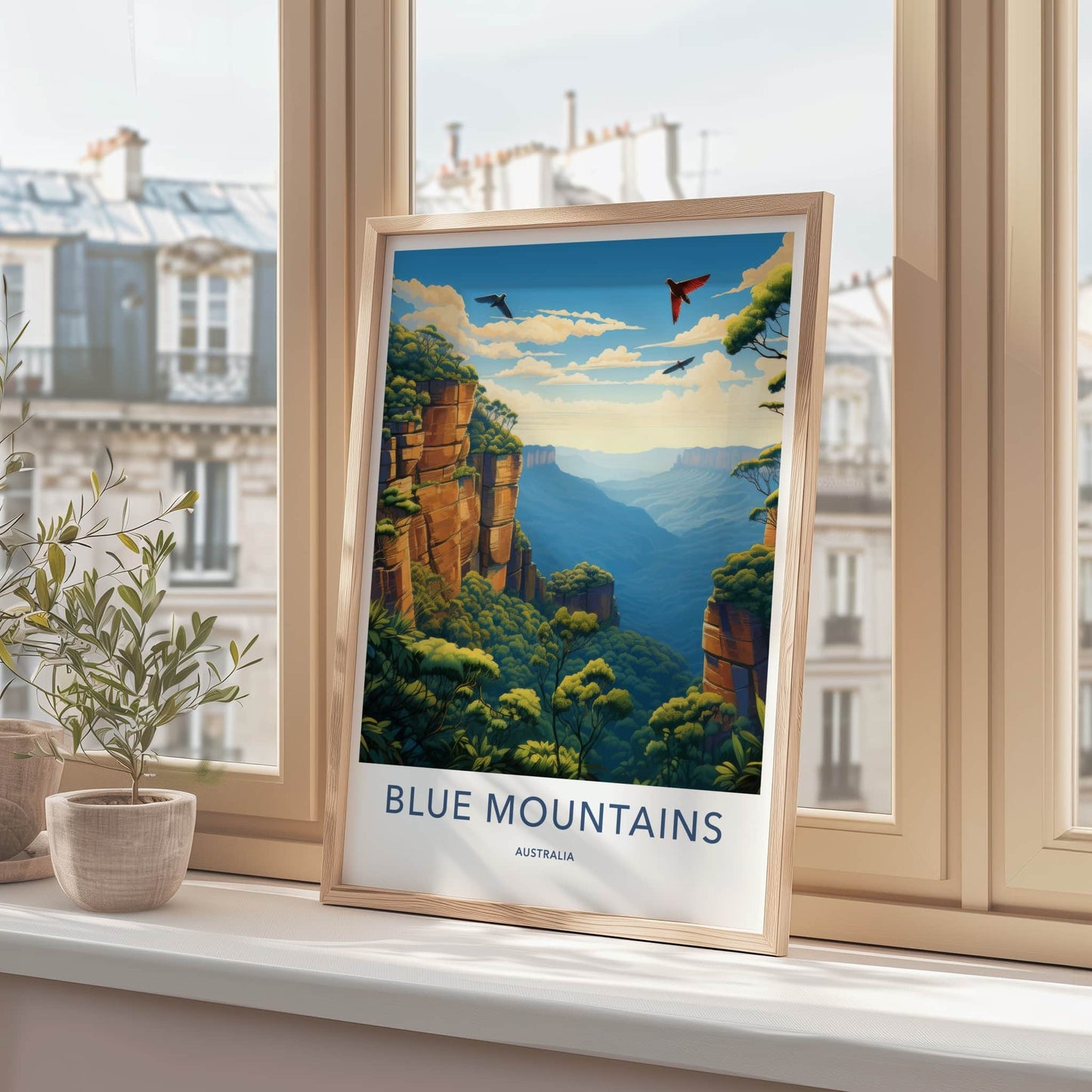Blue Mountains Poster - Australia Art Print - Rugged Cliffs Valley Gift