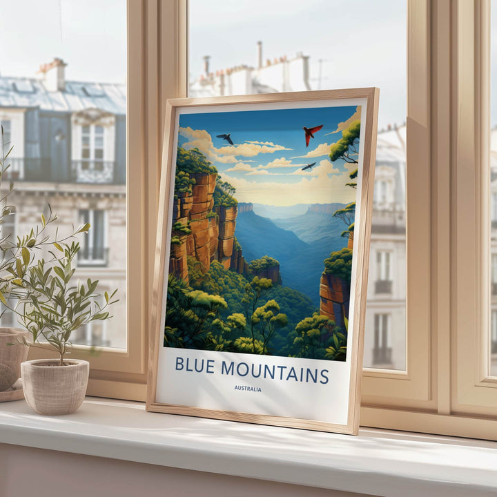 Blue Mountains Poster - Australia Art Print - Rugged Cliffs Valley Gift