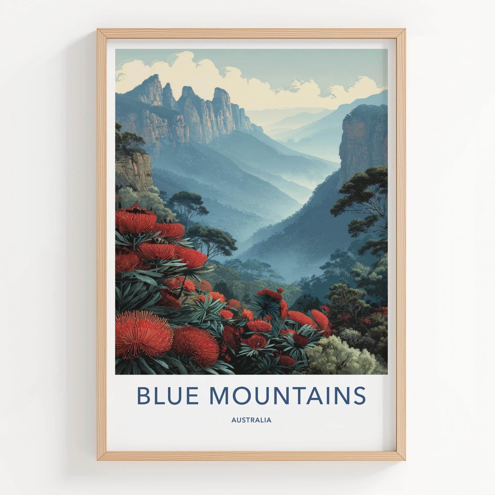 Blue Mountains Poster - Australia Scenic Art - Misty Peaks Wall Decor