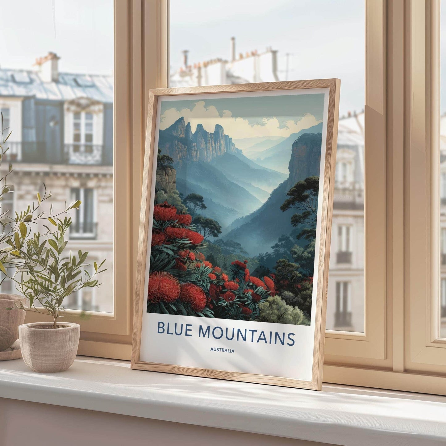 Blue Mountains Poster - Australia Scenic Art - Misty Peaks Wall Decor