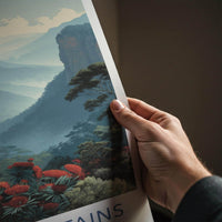 Blue Mountains Poster - Australia Scenic Art - Misty Peaks Wall Decor