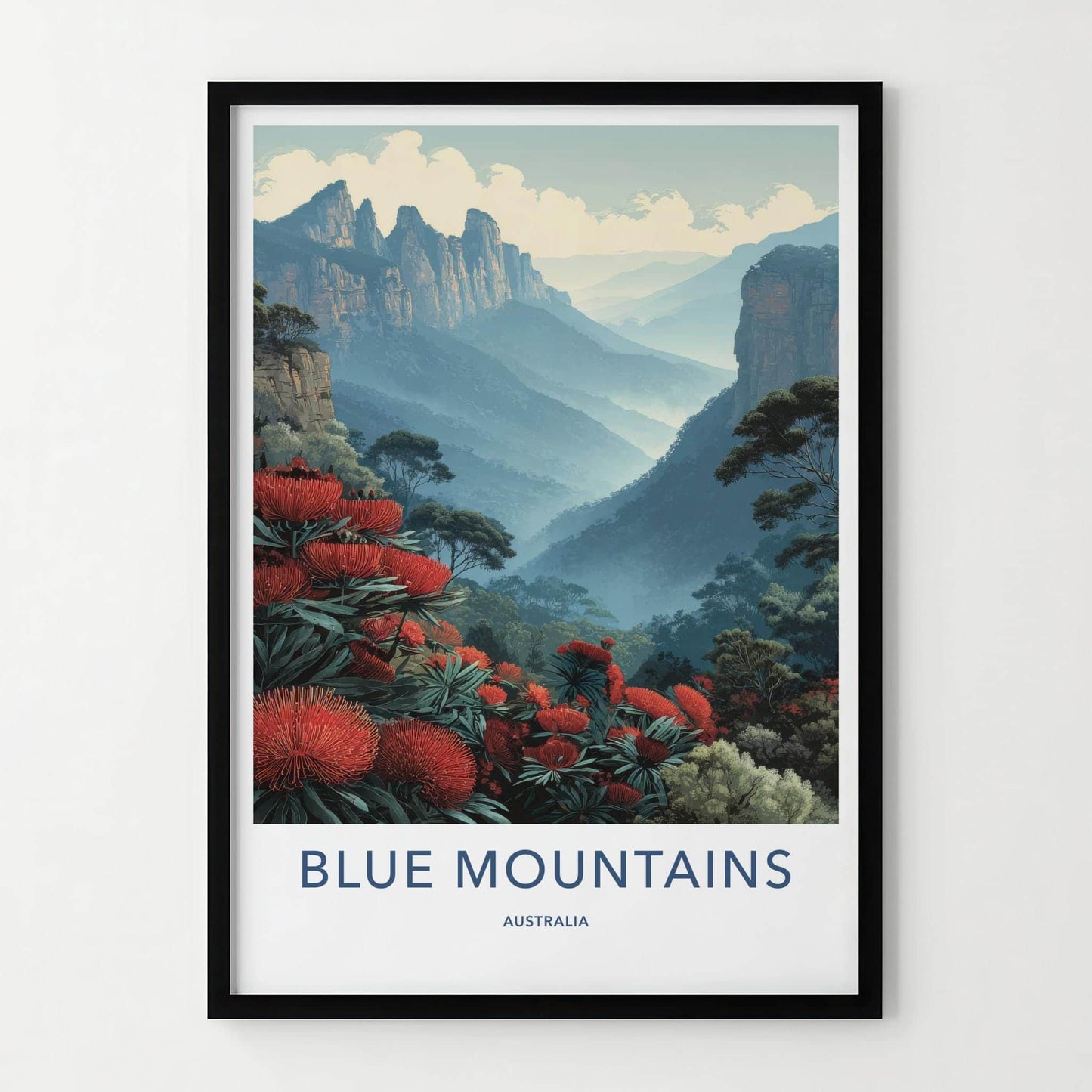 Blue Mountains Poster - Australia Scenic Art - Misty Peaks Wall Decor
