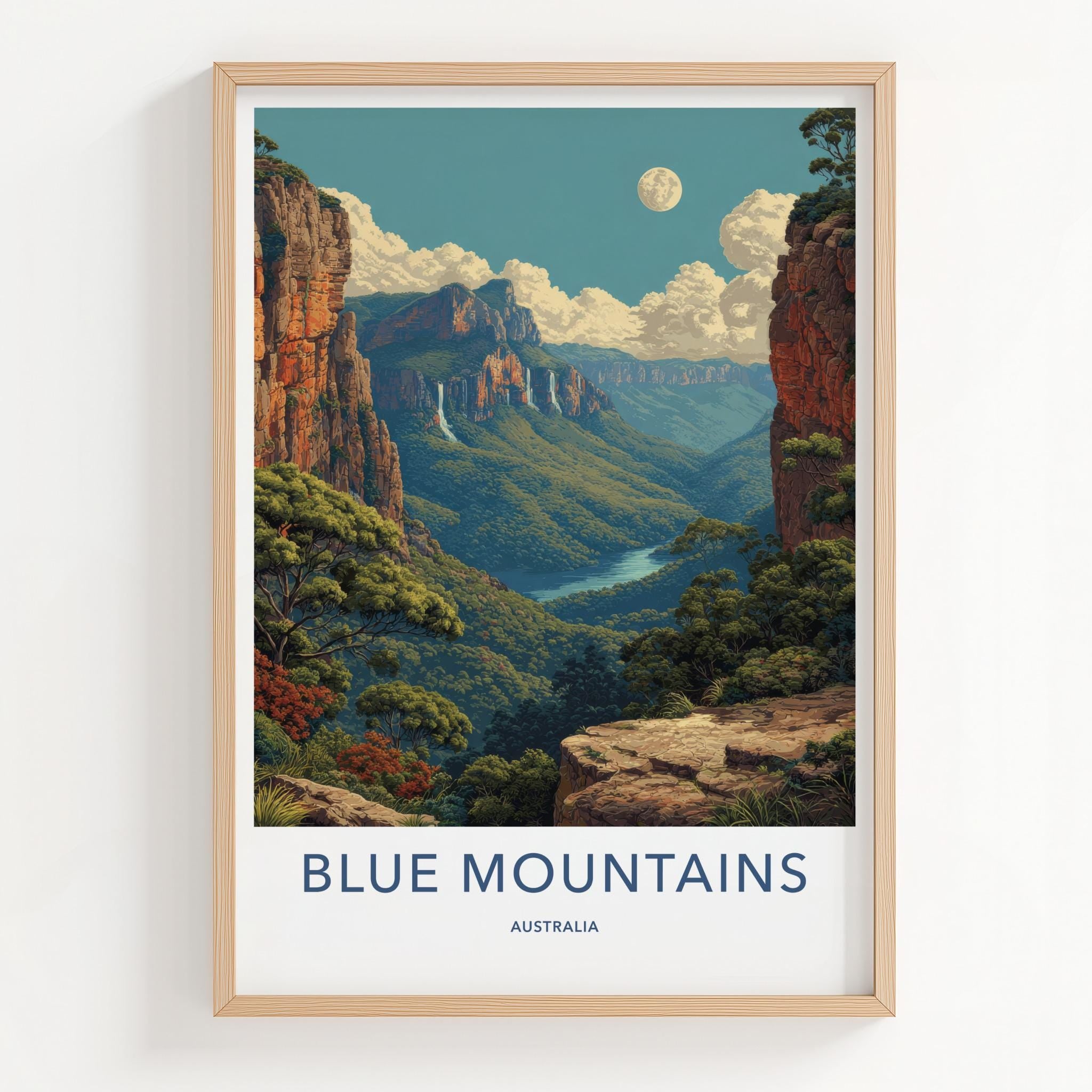 Blue Mountains Poster - Australia Scenic Art - Vibrant Valley View Wall Decor