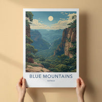 Blue Mountains Poster - Australia Travel Art - Lush Valley Moon Wall Decor