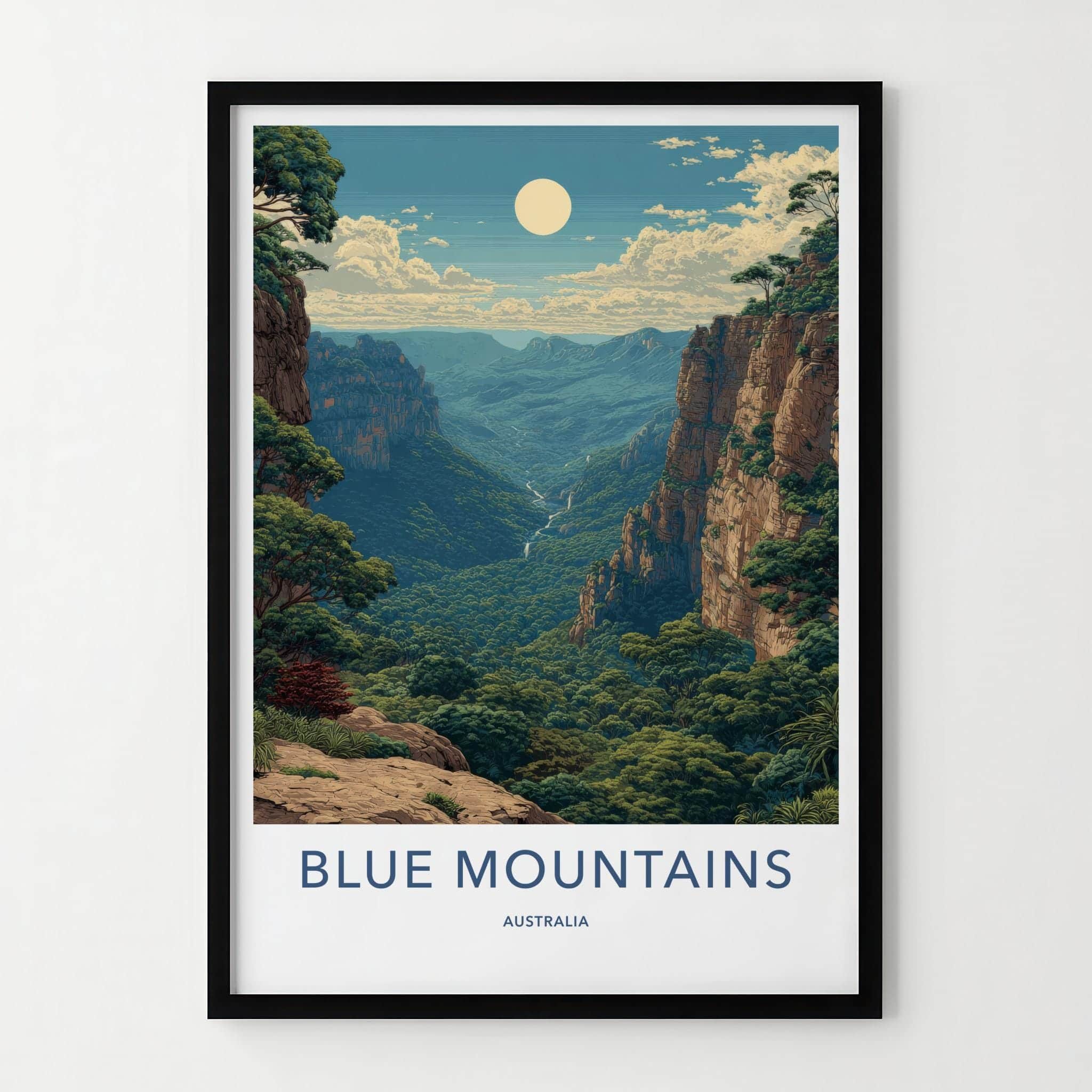 Blue Mountains Poster - Australia Travel Art - Lush Valley Moon Wall Decor