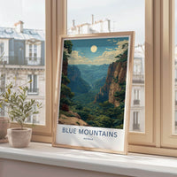 Blue Mountains Poster - Australia Travel Art - Lush Valley Moon Wall Decor