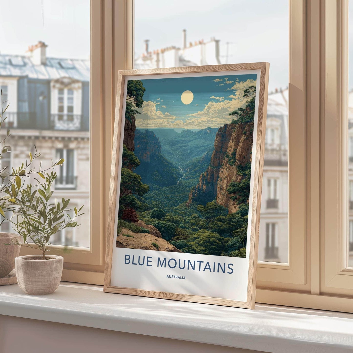 Blue Mountains Poster - Australia Travel Art - Lush Valley Moon Wall Decor