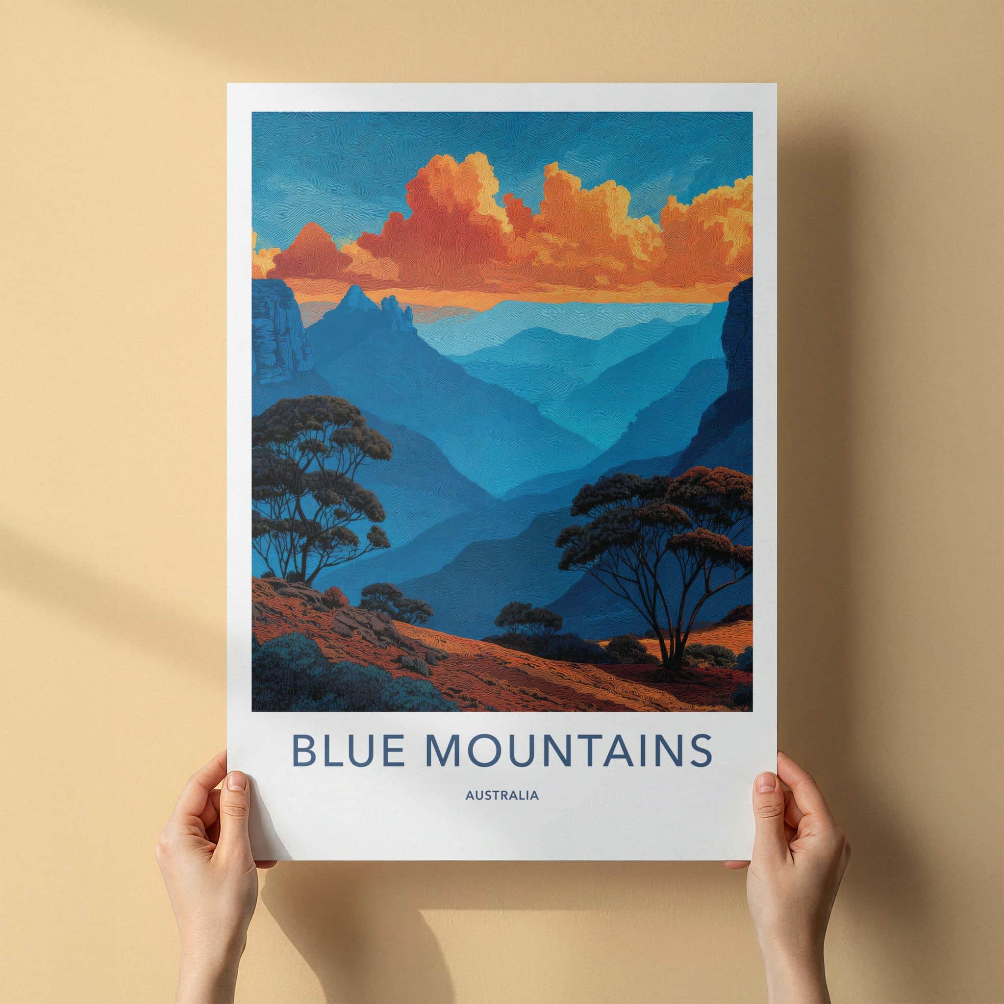 Blue Mountains Poster - Australia Travel Art - Textured Valley Hues Home Decor