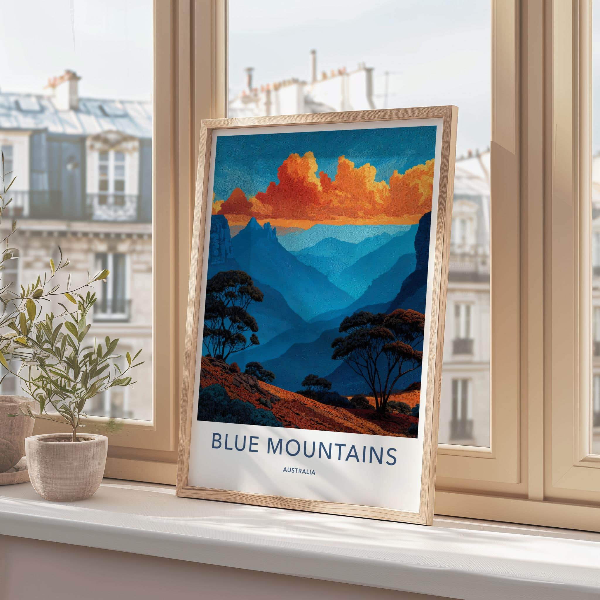 Blue Mountains Poster - Australia Travel Art - Textured Valley Hues Home Decor