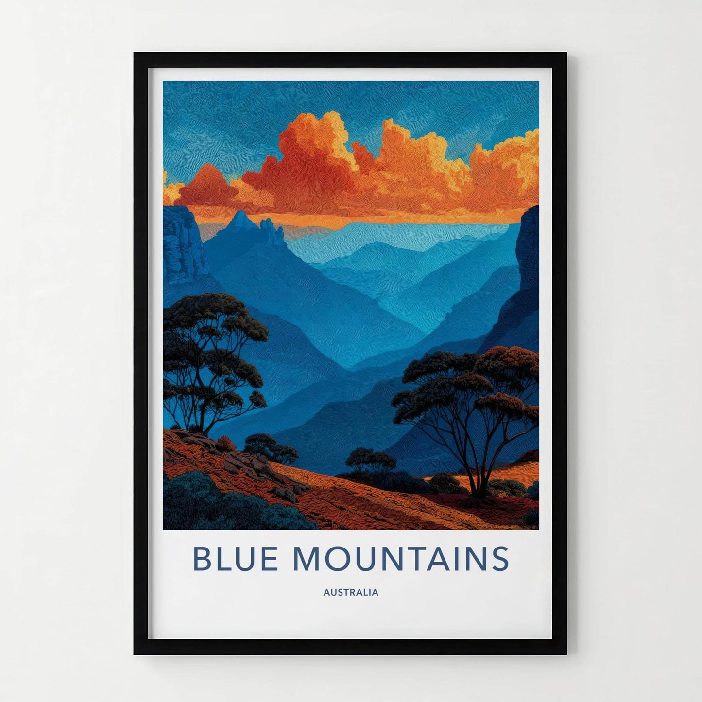 Blue Mountains Poster - Australia Travel Art - Textured Valley Hues Home Decor