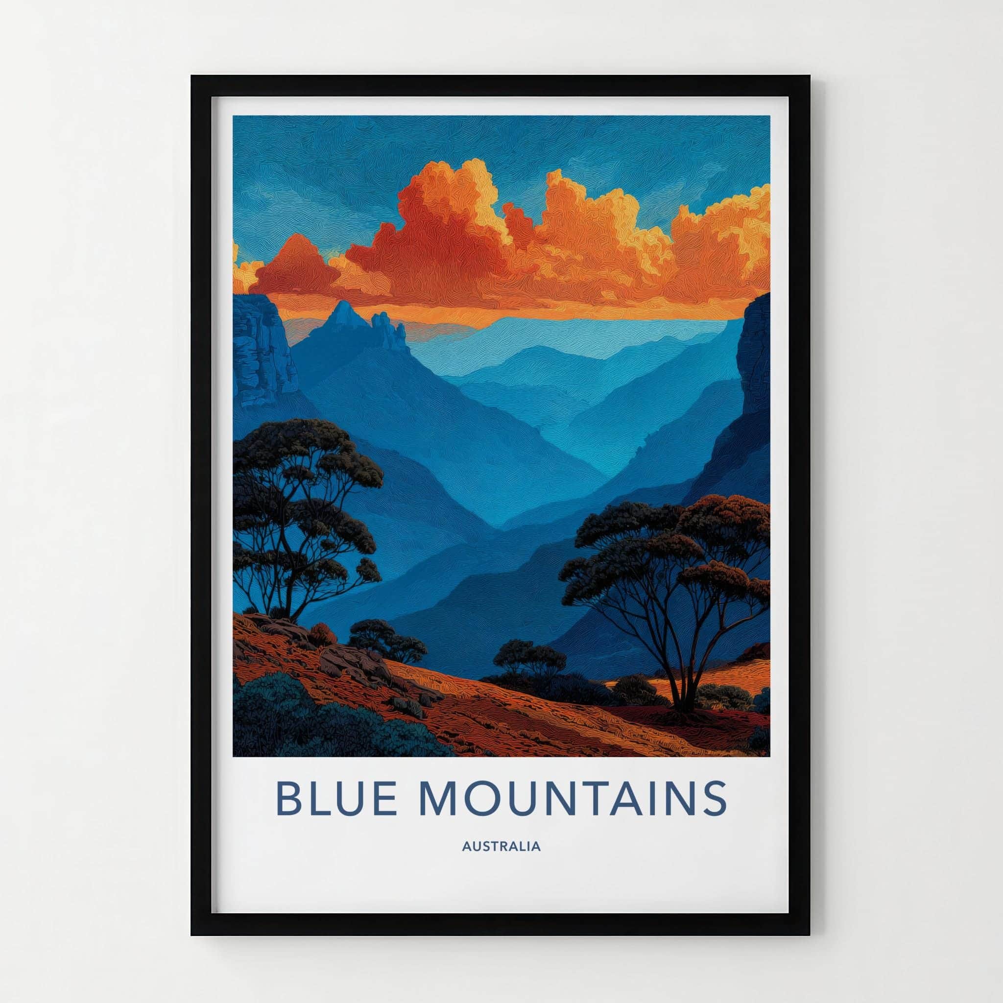 Blue Mountains Poster - Australia Travel Art - Textured Valley Hues Home Decor