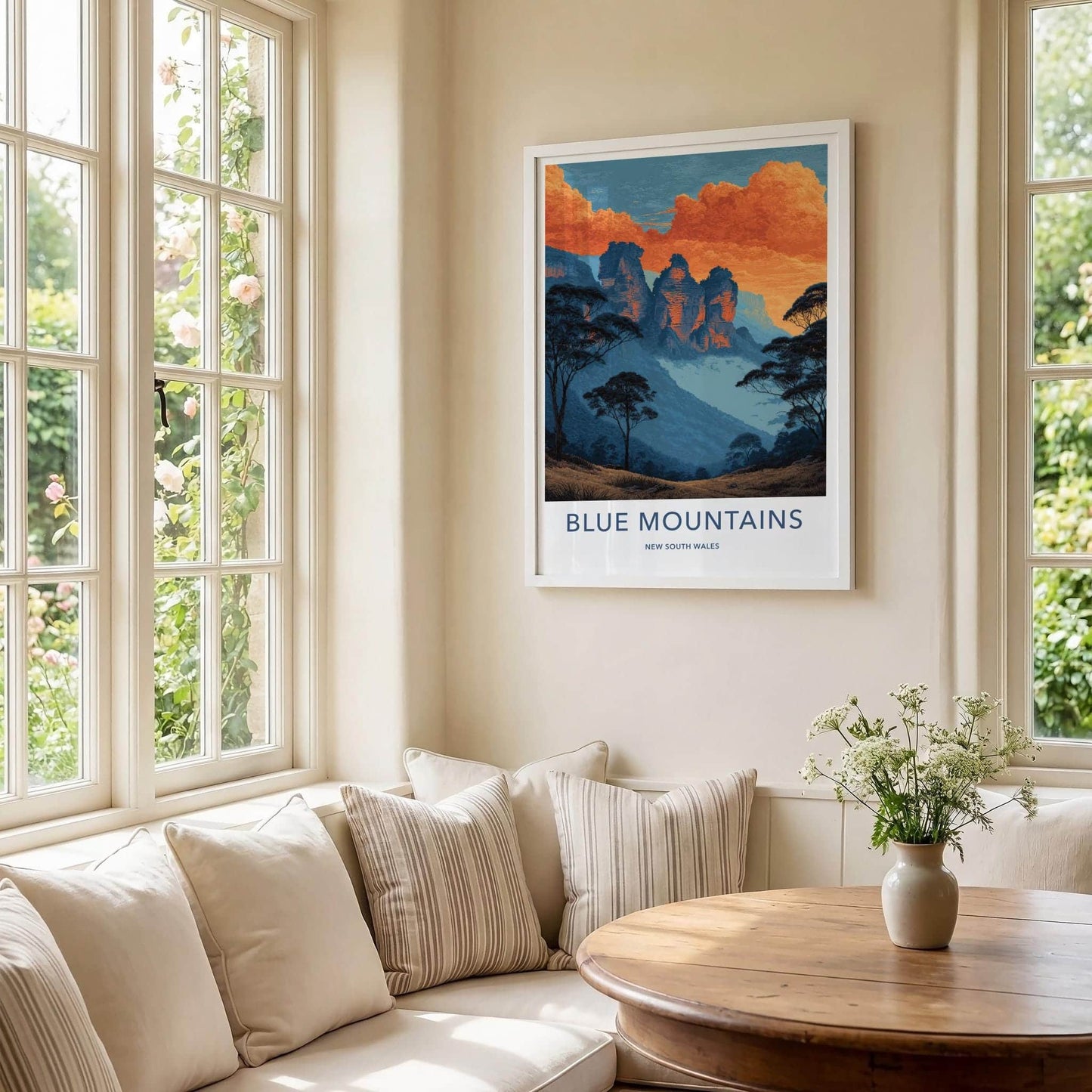 Blue Mountains Poster - Australia Travel Art - Three Sisters Sunset Wall Decor