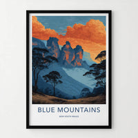 Blue Mountains Poster - Australia Travel Art - Three Sisters Sunset Wall Decor