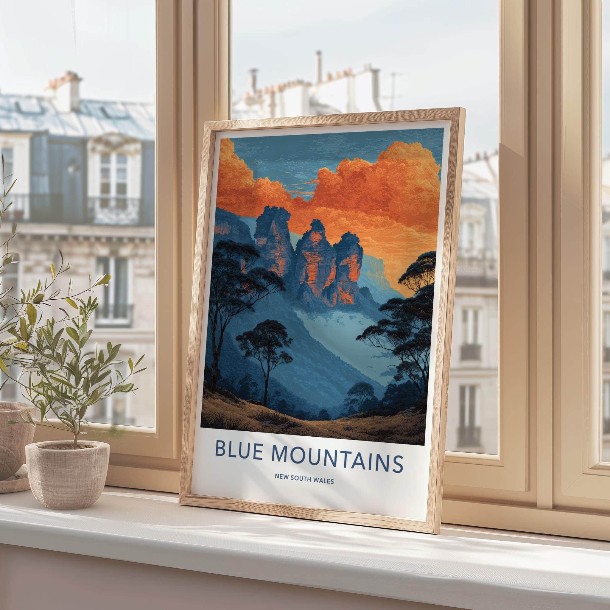 Blue Mountains Poster - Australia Travel Art - Three Sisters Sunset Wall Decor