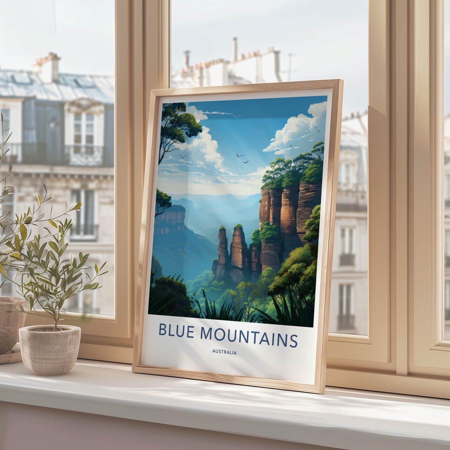 Blue Mountains Poster - Australia Travel Art - Towering Cliff Valley Wall Decor
