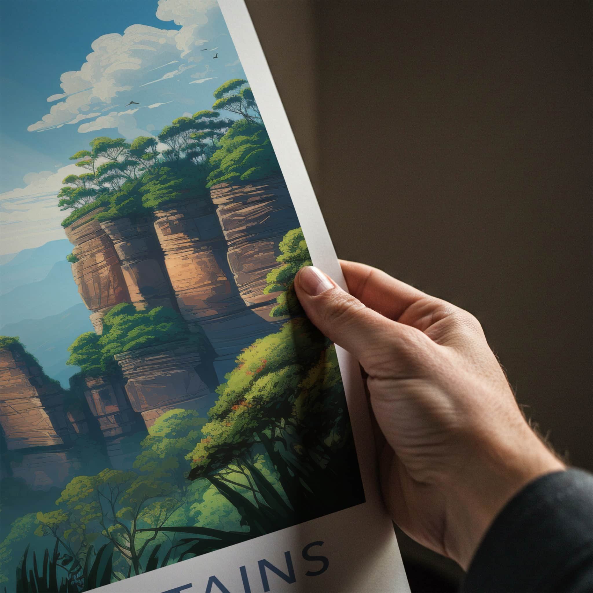 Blue Mountains Poster - Australia Travel Art - Towering Cliff Valley Wall Decor