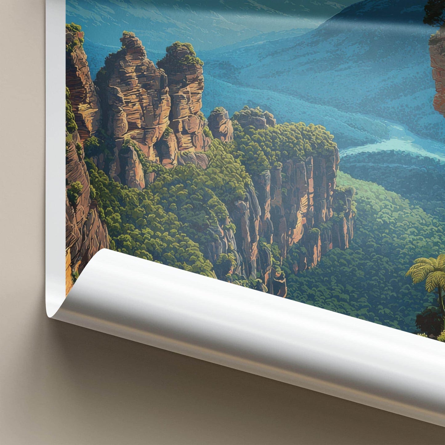 Blue Mountains Poster - Australia Travel Art - Valley Cliffscape Wall Decor