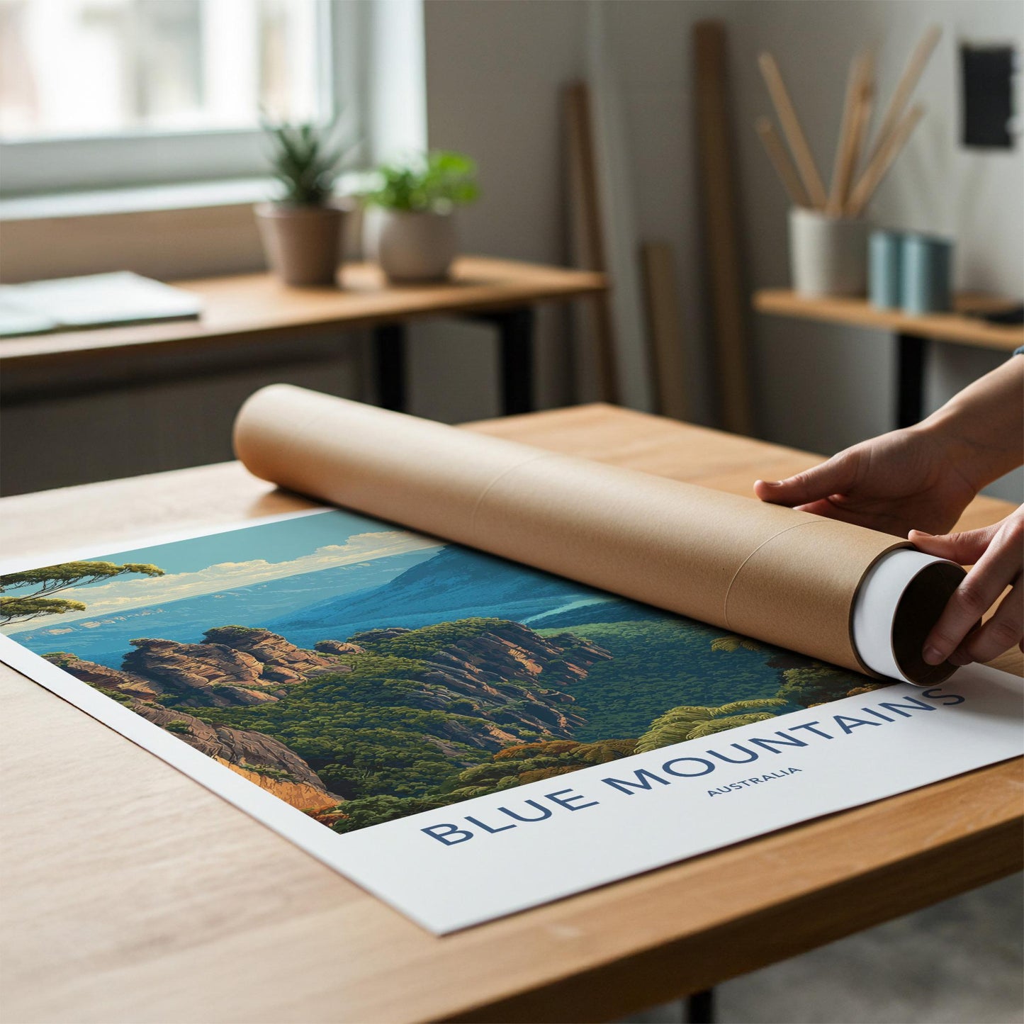 Blue Mountains Poster - Australia Travel Art - Valley Cliffscape Wall Decor