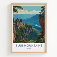 Blue Mountains Poster - Australia Travel Art - Valley Cliffscape Wall Decor