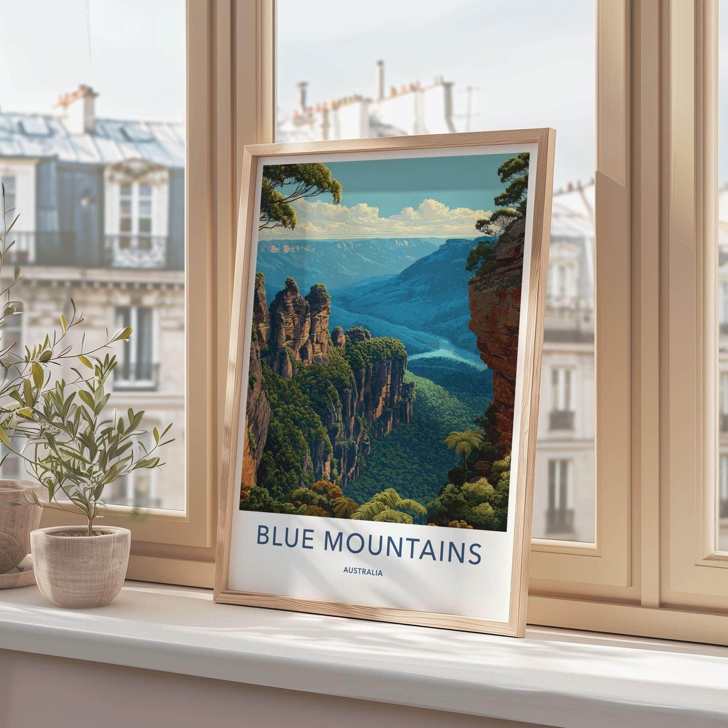 Blue Mountains Poster - Australia Travel Art - Valley Cliffscape Wall Decor