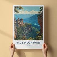 Blue Mountains Poster - Australia Travel Art - Valley Cliffscape Wall Decor