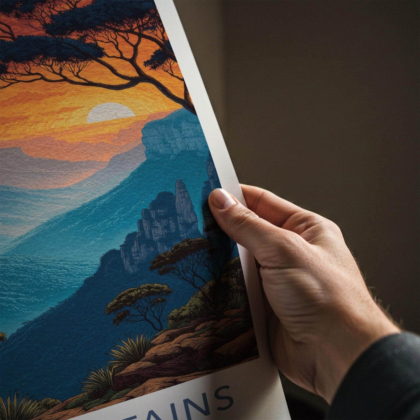 Blue Mountains Poster - New South Wales Wall Art - Fiery Sunset Gorge Room Decor
