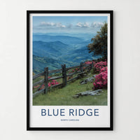 Blue Ridge Poster - North Carolina Travel Art - Fencing Hillside Blooms Home Decor