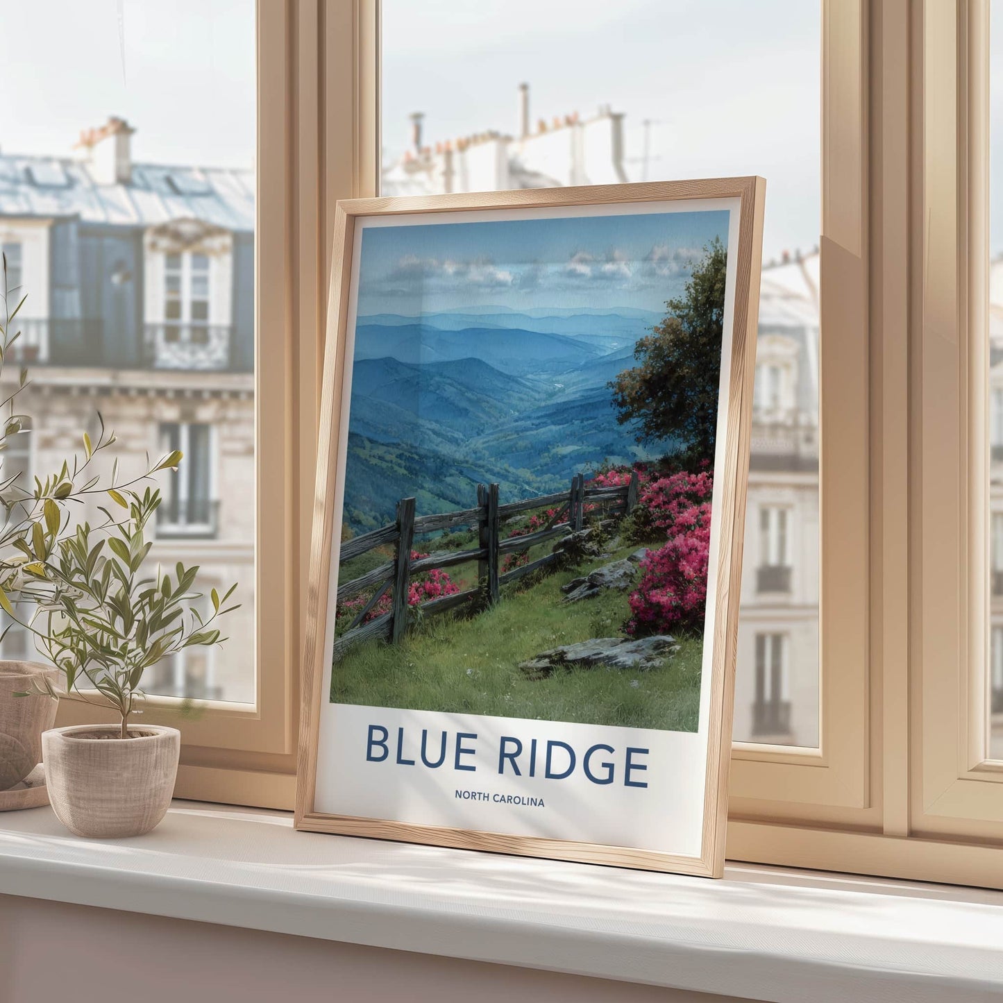 Blue Ridge Poster - North Carolina Travel Art - Fencing Hillside Blooms Home Decor