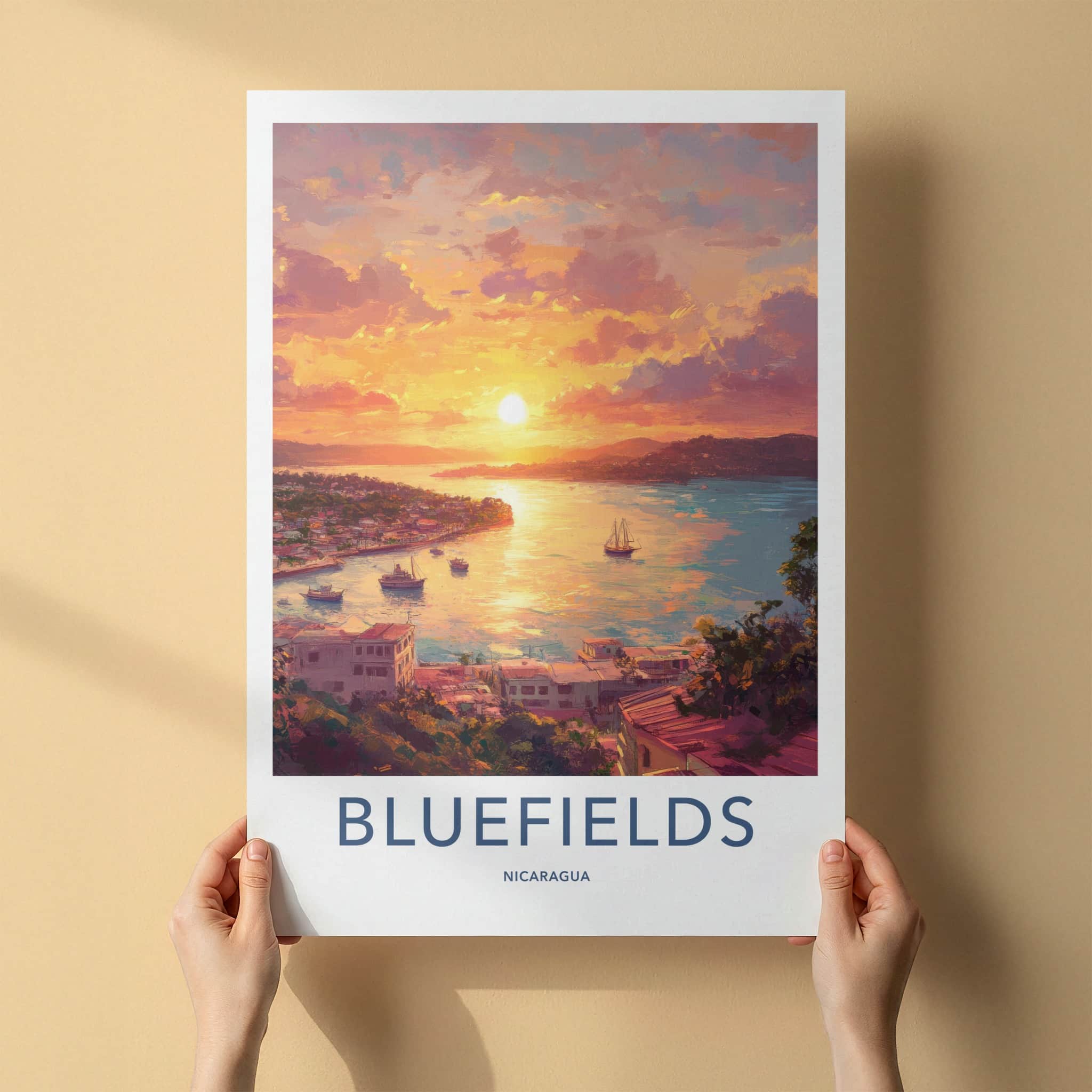 Bluefields Poster - Nicaragua Travel Art - Coastal Town Sunset Home Decor