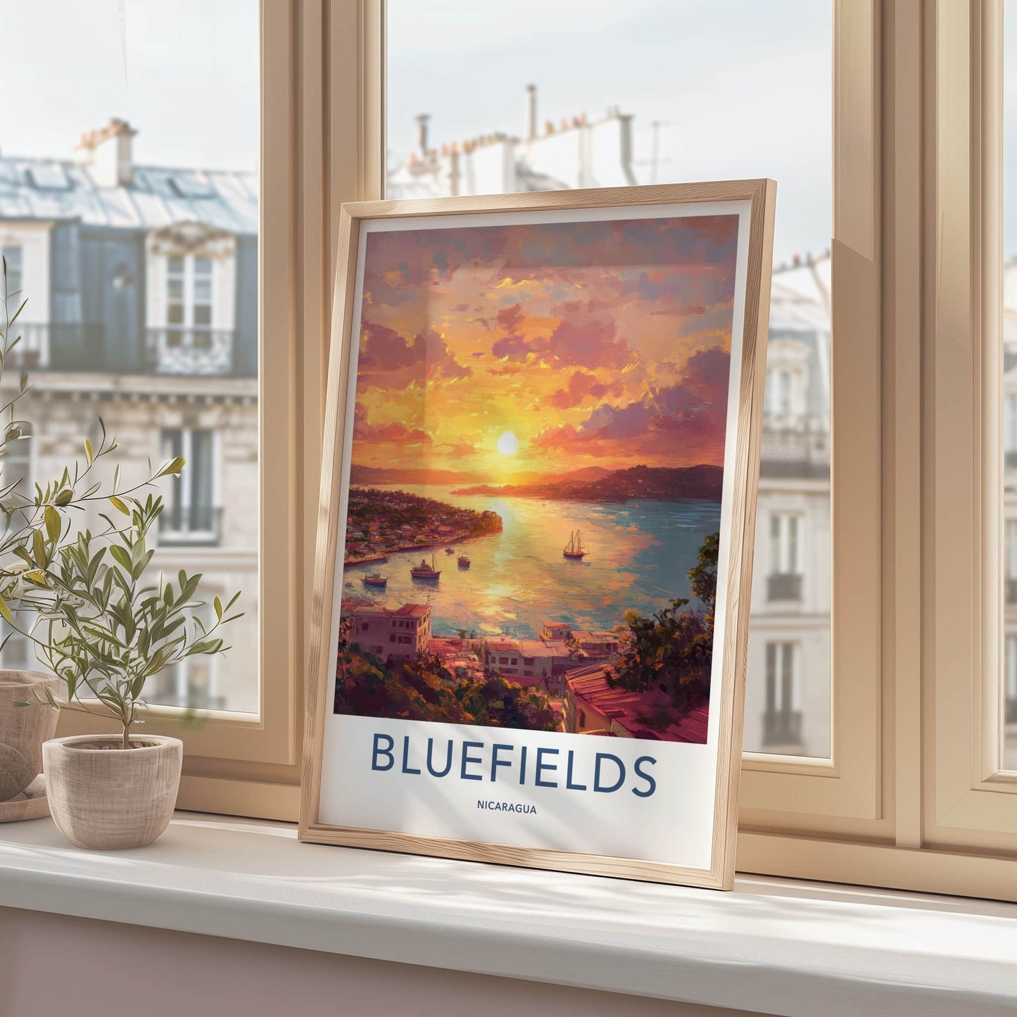 Bluefields Poster - Nicaragua Travel Art - Coastal Town Sunset Home Decor