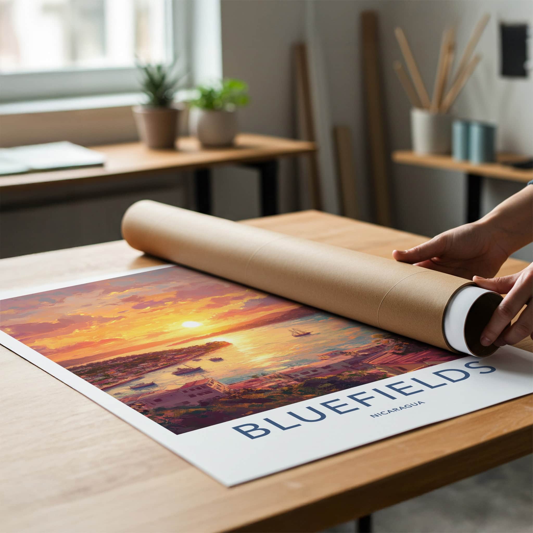 Bluefields Poster - Nicaragua Travel Art - Coastal Town Sunset Home Decor