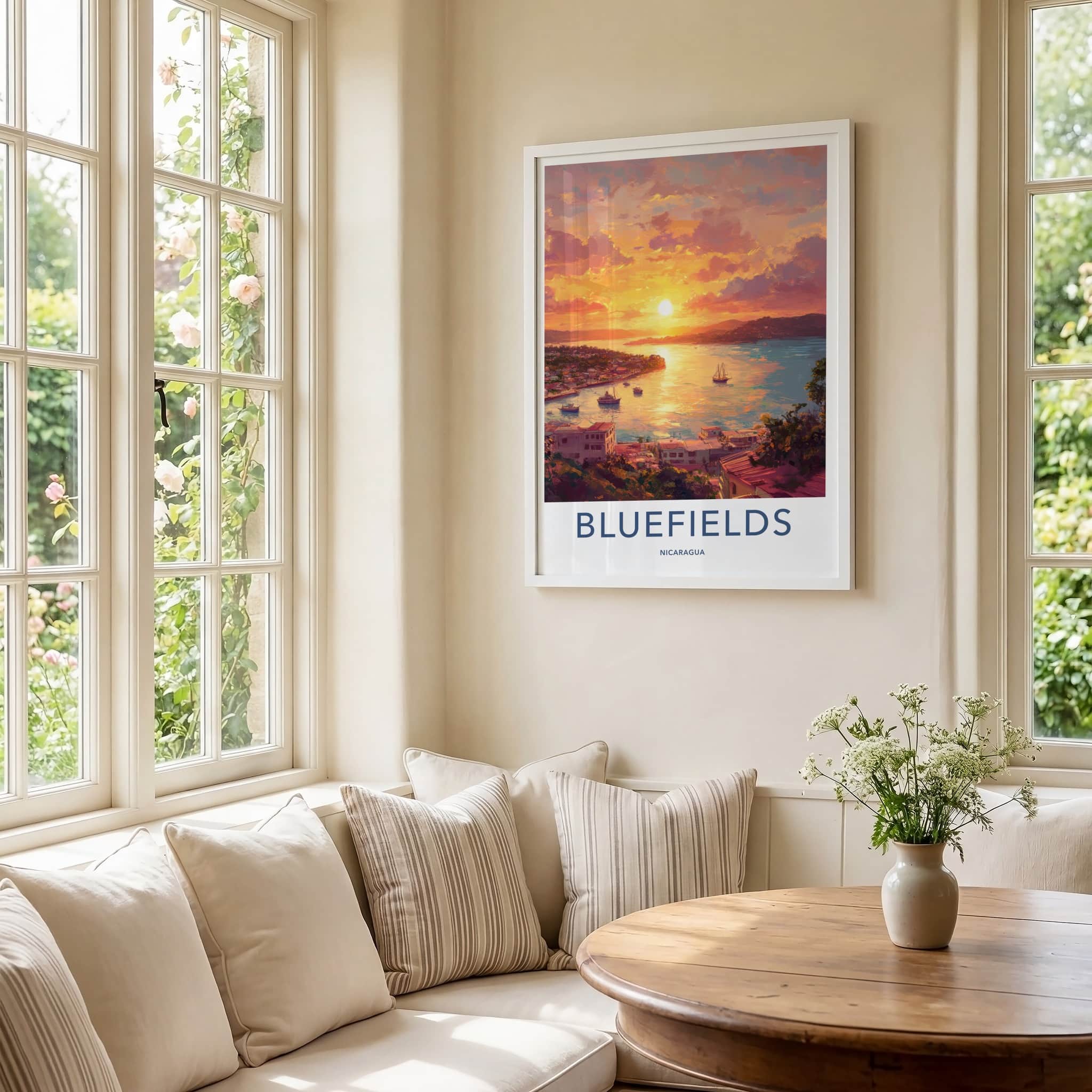 Bluefields Poster - Nicaragua Travel Art - Coastal Town Sunset Home Decor