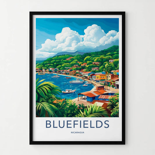 Bluefields Poster - Nicaragua Travel Art - Colorful Coastal Town Home Decor