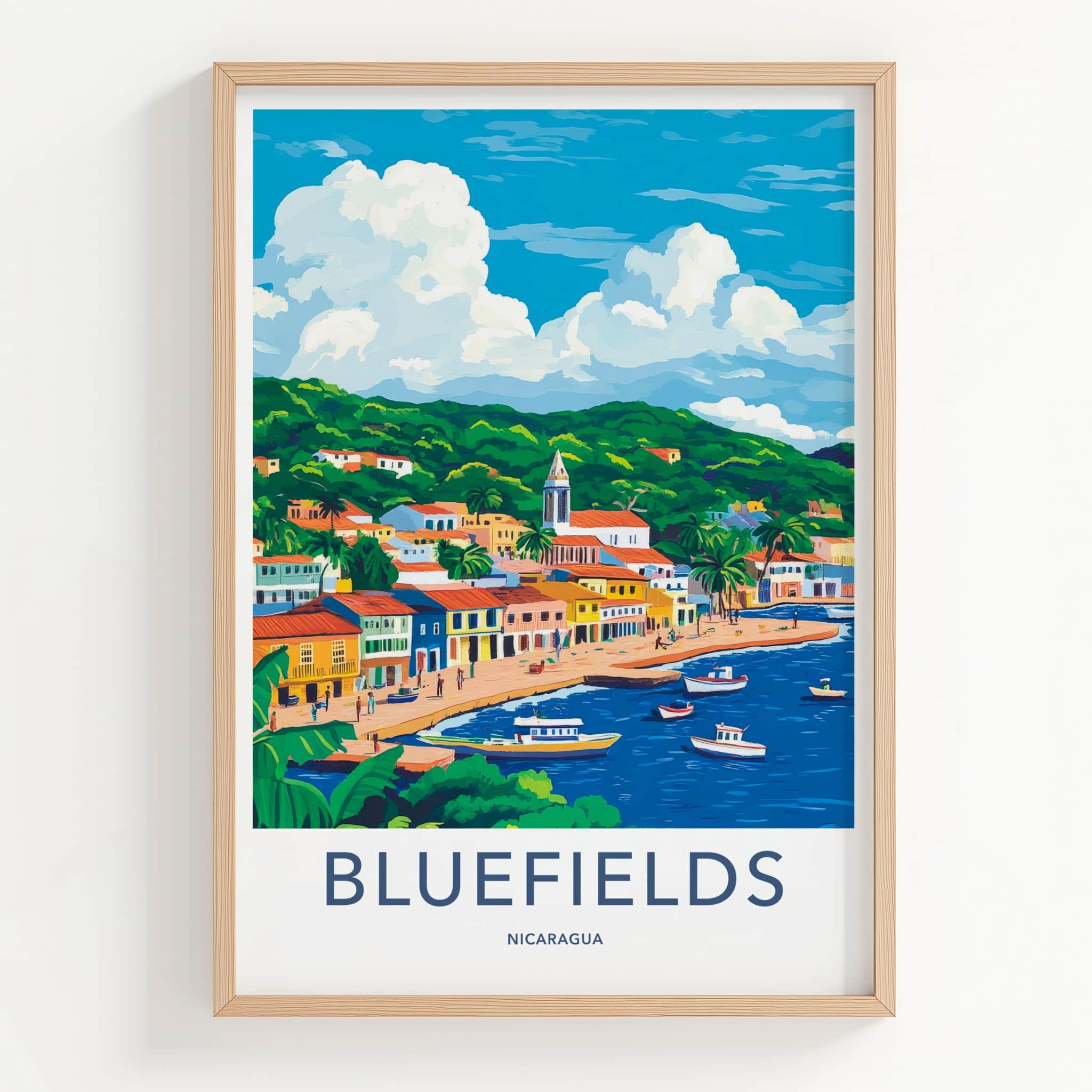 Bluefields Poster - Nicaragua Travel Art - Colorful Port Town Home Decor