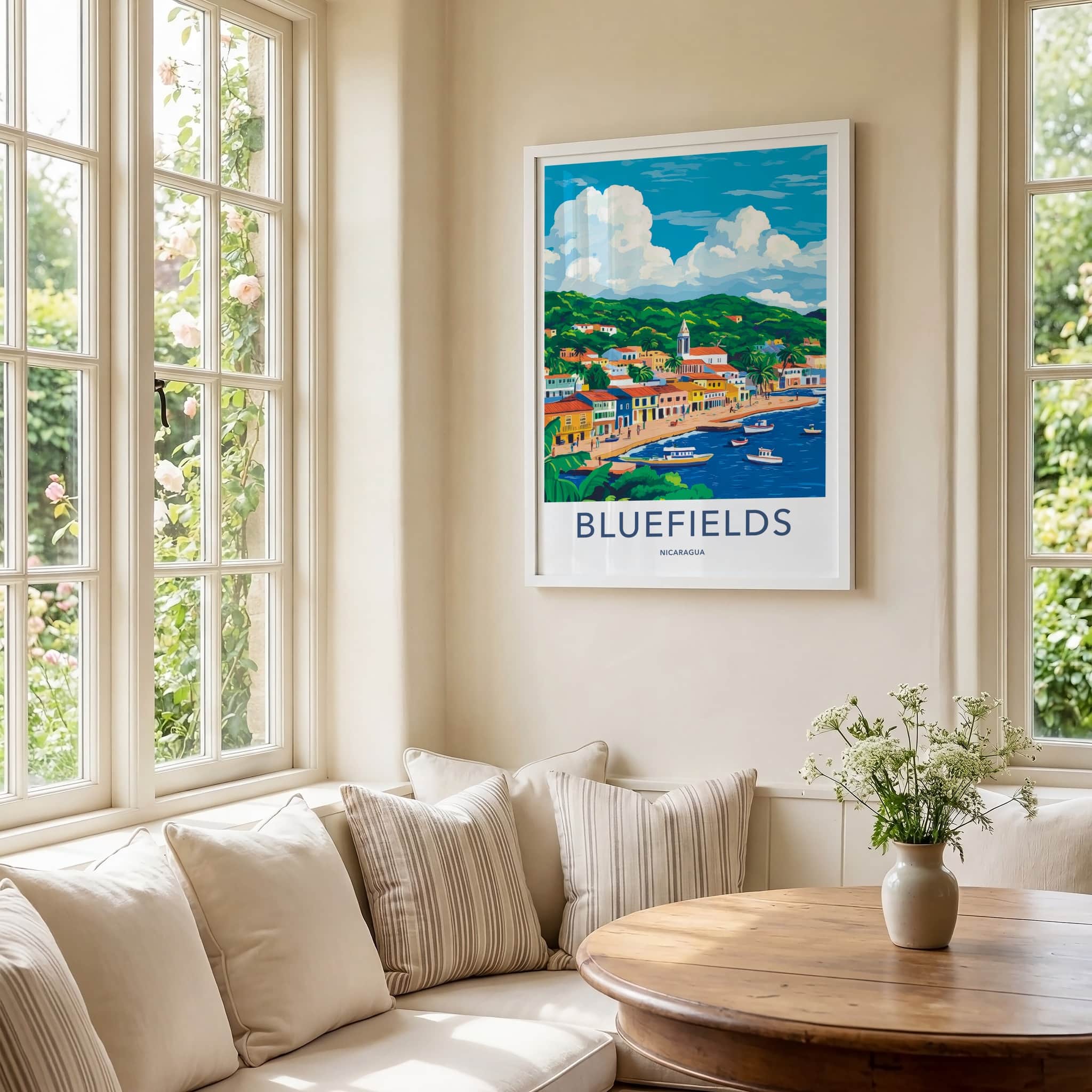 Bluefields Poster - Nicaragua Travel Art - Colorful Port Town Home Decor