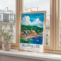 Bluefields Poster - Nicaragua Travel Art - Colorful Port Town Home Decor