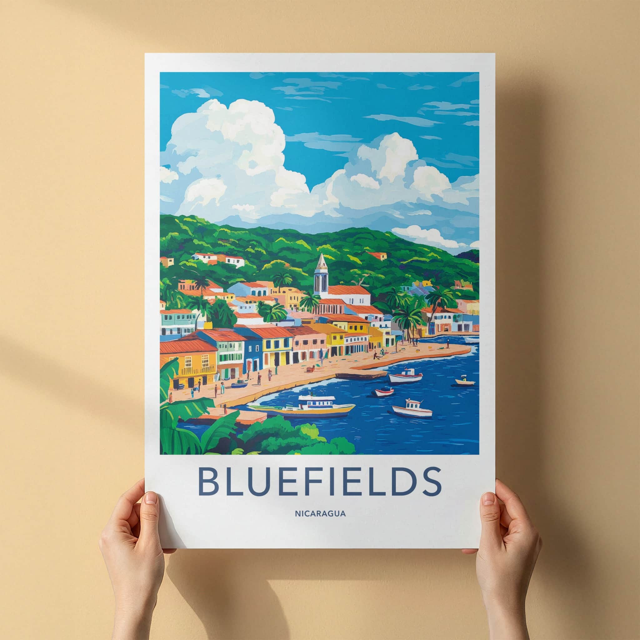 Bluefields Poster - Nicaragua Travel Art - Colorful Port Town Home Decor