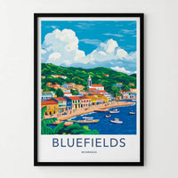 Bluefields Poster - Nicaragua Travel Art - Colorful Port Town Home Decor