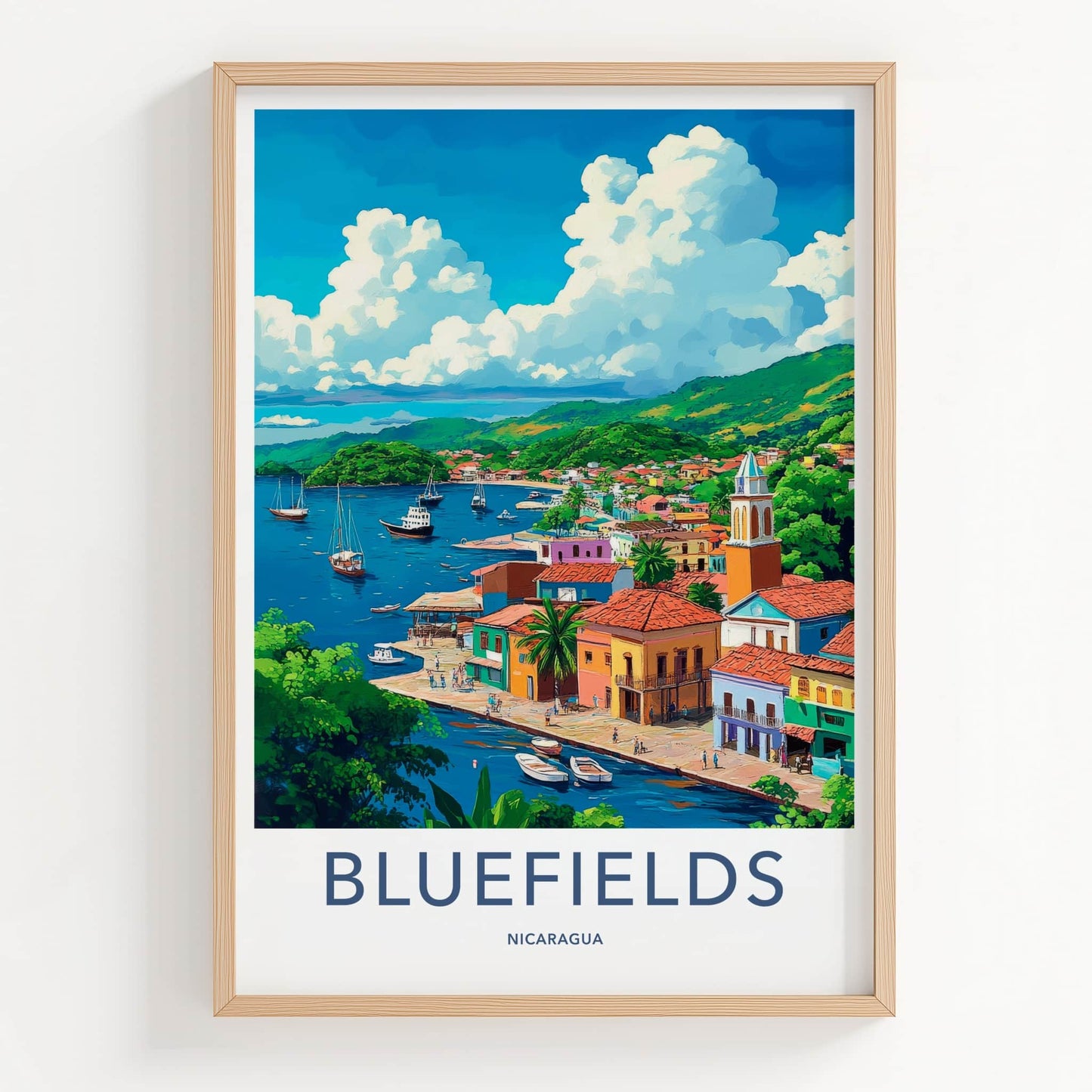 Bluefields Poster - Nicaragua Travel Art - Vibrant Coastal Town Home Decor