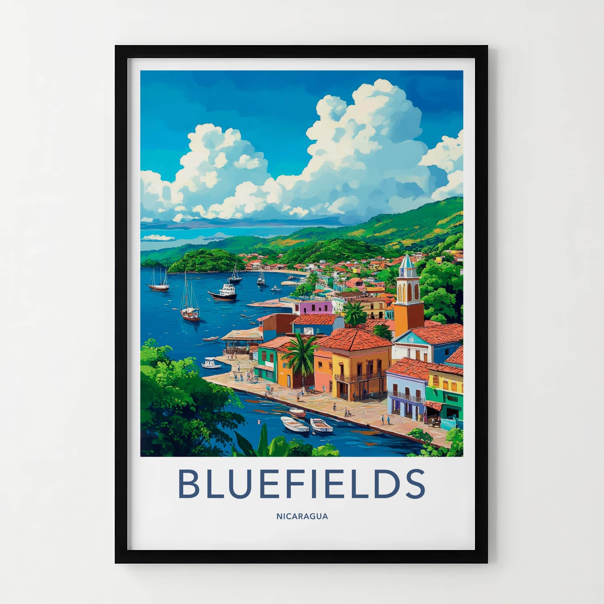 Bluefields Poster - Nicaragua Travel Art - Vibrant Coastal Town Home Decor