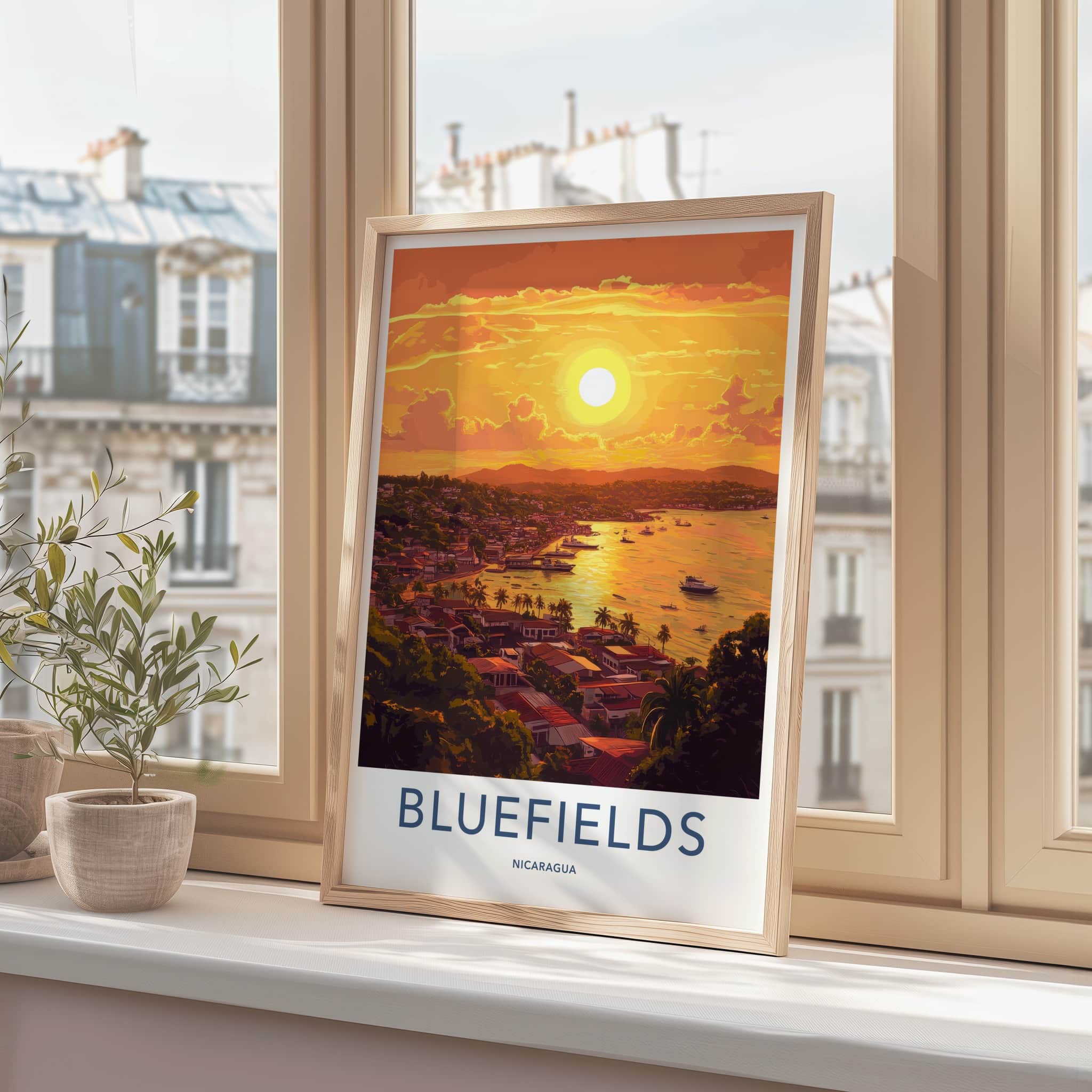 Bluefields Poster - Nicaragua Travel Art - Vibrant Sunset Harbor Home Decor